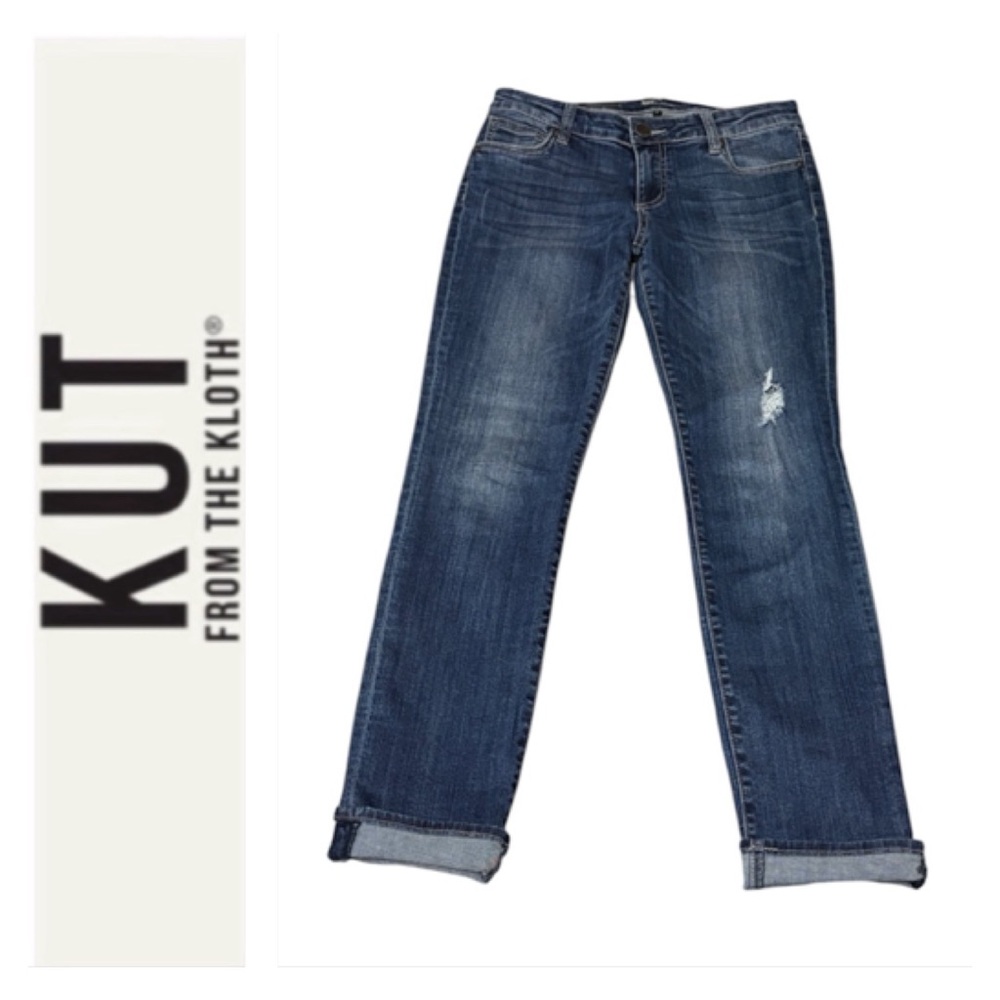 Kut From The Kloth Boyfriend Jeans Size 2 x 30 Stretch Distressed Ripped Cuff